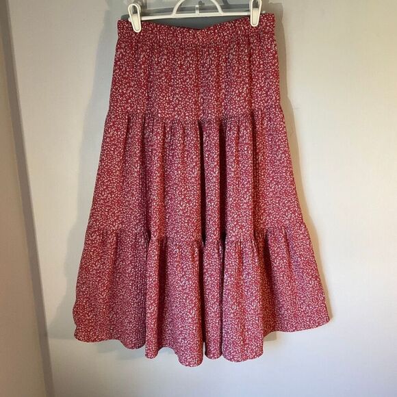 Pink Floral Three Tier Maxi Skirt, Small. Ultra feminine - Picture 3 of 9